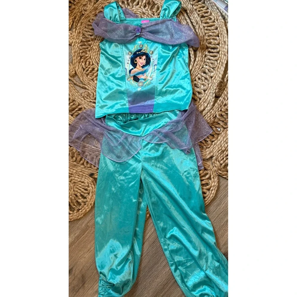 Disney‎ Princess Jasmine Costume Kids Size Small 4-6 Teal Purple 2 Piece Set - Picture 2 of 3